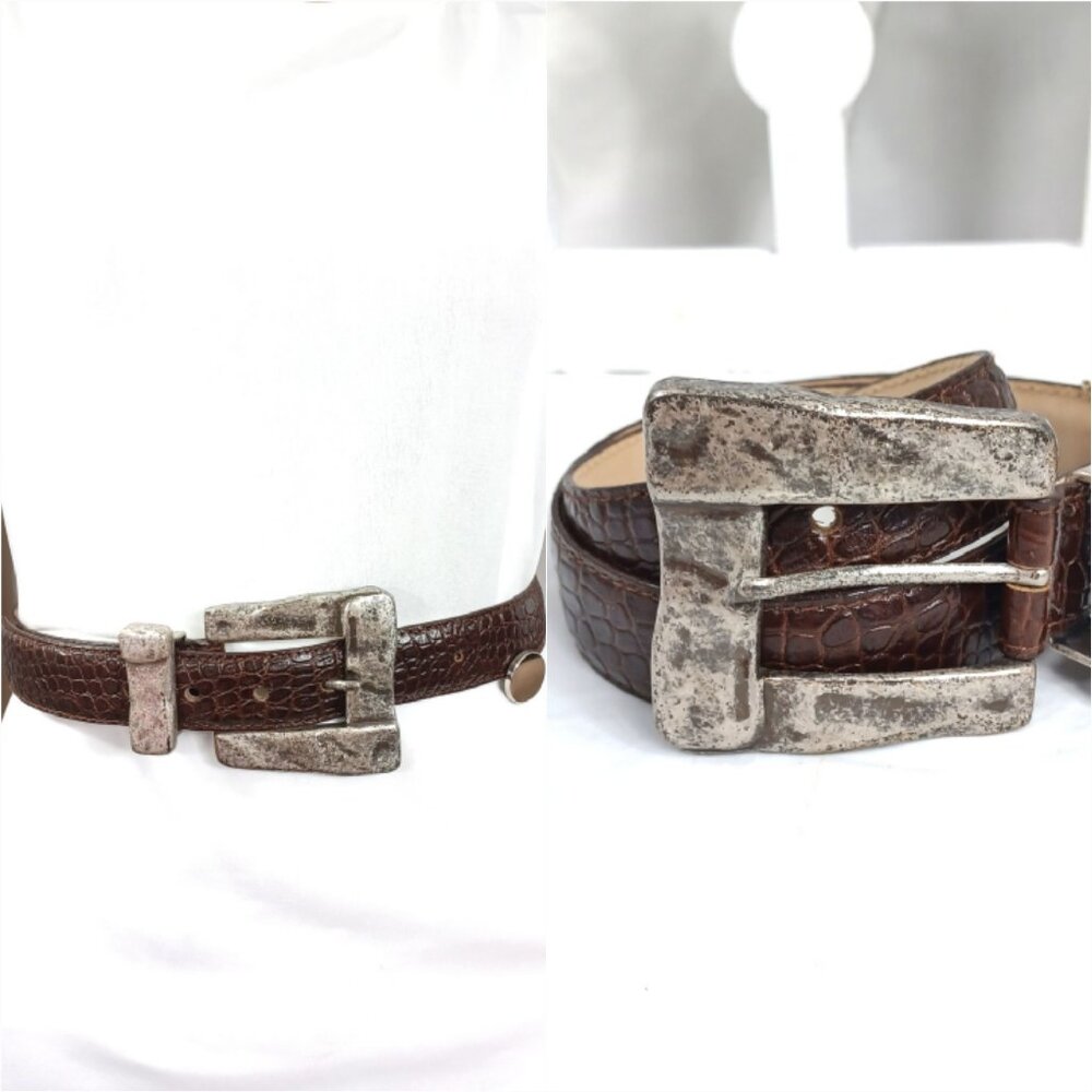 KENNETH COLE Belt Large Distressed Buckle Calfskin Leather S